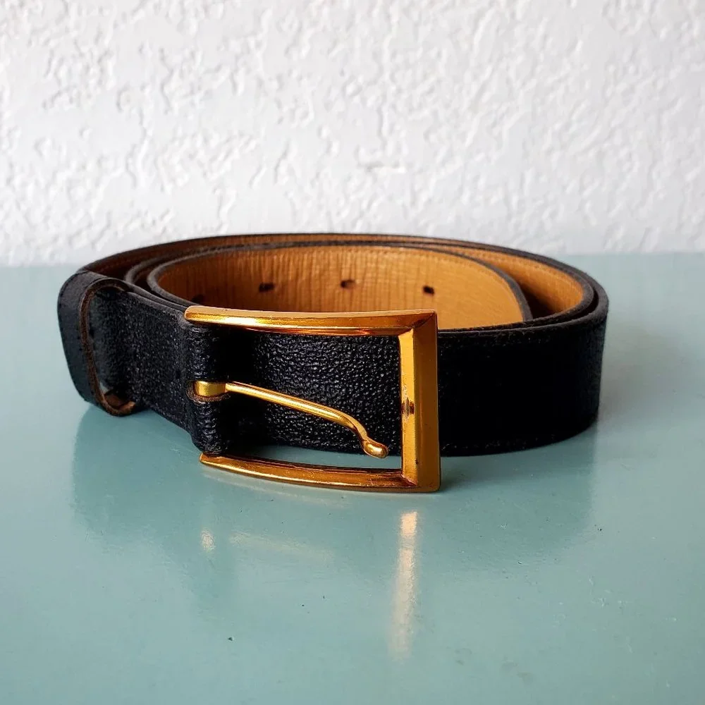 Hikock Vintage 40s 50s Black American Camel Leather Belt Mens Size 32 1"wide - Picture 1 of 6
